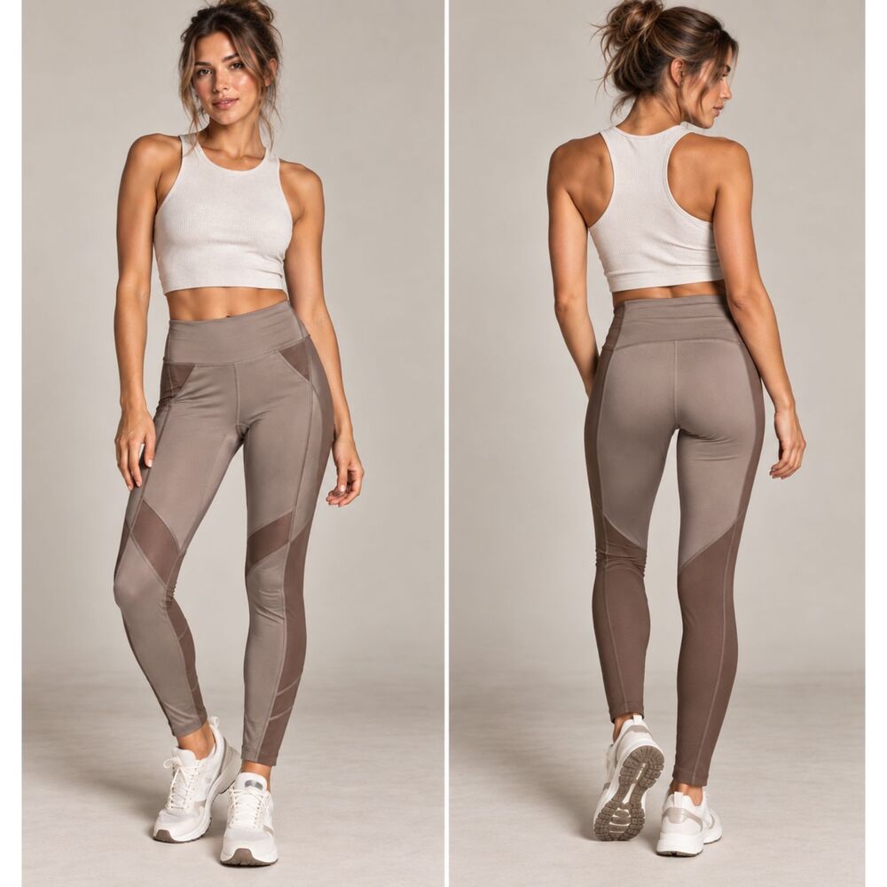Free People Movement High-Rise Color-Block Mesh Leggings Tan Brown Size Small